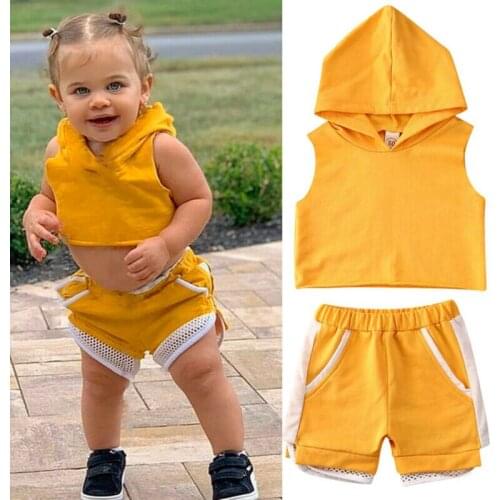 US 2PCS Kids Baby Girl Sleeveless Hooded Tops Pants Tracksuit Summer Outfit 1-6Y