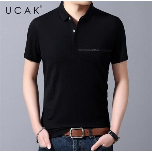 UCAK Brand Streetwear Short Sleeve Solid Color T-Shirts Men Clothing Summer New Tops Turn-Down Collar Casual T Shirt Homme U5421