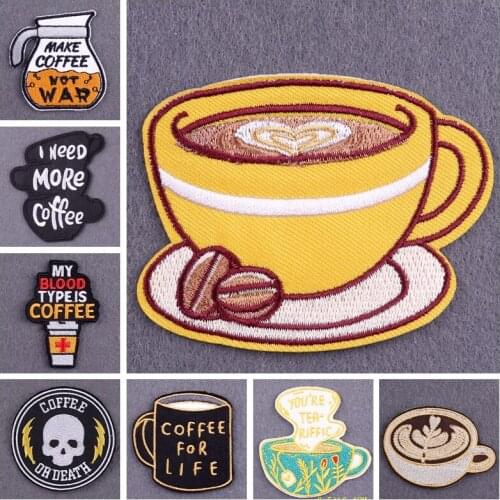 Embroidered Patch Coffee Drinks Iron On Patch For Kids Clothes Food Patches For Clothing Thermoadhesive Patches On Clothes Decor