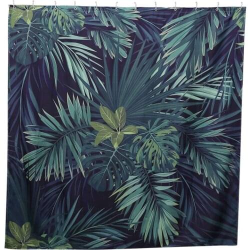 Green Shower Curtain Leaves Printing Pattern Modern Natural Plant Pattern Polyester Bathroom Waterproof Curtains
