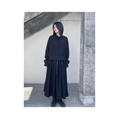 Yamamoto style black halter skirt, autumn/winter 2020, new loose-fitting, strappy mid-length a-line skirt