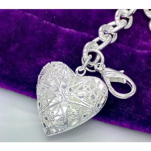 New fine 925 Sterling Silver heart Photo frame Bracelets for Women Fashion Wedding Party Christmas Gifts high quality Jewelry