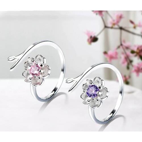 Zircon Cherry blossoms Adjustable Ring Elegant Fine Jewelry For Women Romantic