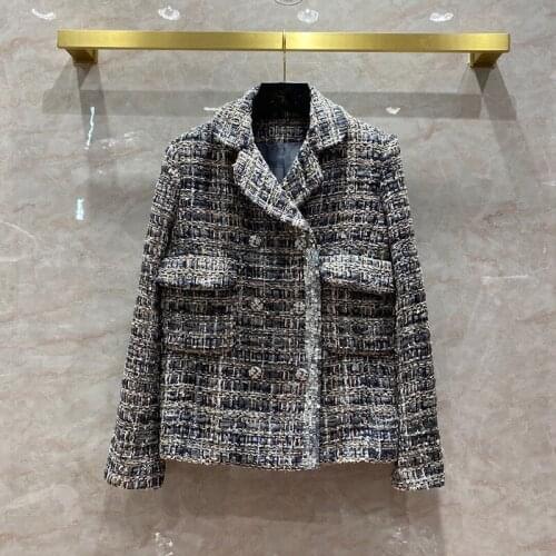 Plaid woolen Sequin New bordered coat for women s autumn and winter woven pearl piece silk lining suit