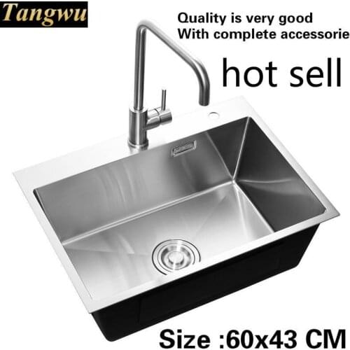 Free shipping Standard vogue kitchen manual sink single trough trumpet 304 food grade stainless steel hot sell 60x43 CM