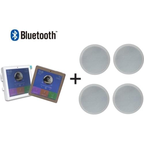 Bluetooth/USB 4-CH 25W Touch Screen Home Audio Background Music System Wall Mounted Amplifier with 4 Pieces 6'' Ceiling Speaker