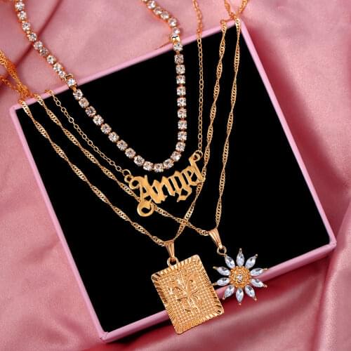 Caraquet Bling Rhinestone Chain Choker Necklace Women Metal Geometric Butterfly Angel Crystal Flower Pendant Necklaces Jewelry