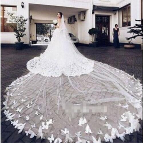 5M 1L New Wedding Veil Bridal One Layer 3D Flowers Chapel Cathedral Length White Ivory Custom Made Accessories Free Comb Veils