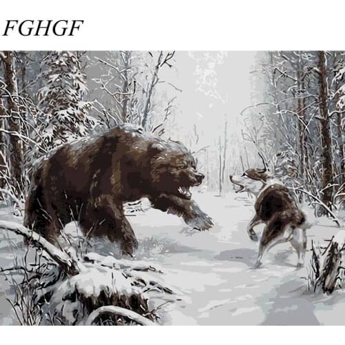 FGHGF Bears Pictures Paiting By Numbers Of Flower And Bird Home Decor Home Decor DIY Oil Painting