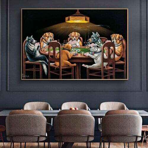 Dogs Playing Cards Poker Canvas Art Print Oil Painting Poster and Prints Wall Art for Living Room Home Decor Canvas Art