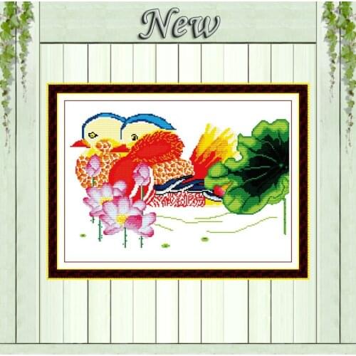 Mandarin ducks with lotus paintings counted printed on canvas DMC 11CT 14CT Chinese Cross Stitch kits embroidery needlework Sets