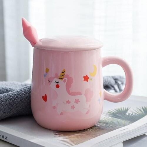 400ml coffee mugs creative cartoon milk cup cute unicorn mug Spoon with lid tea cups Fantasy cartoon unicorn Child gift