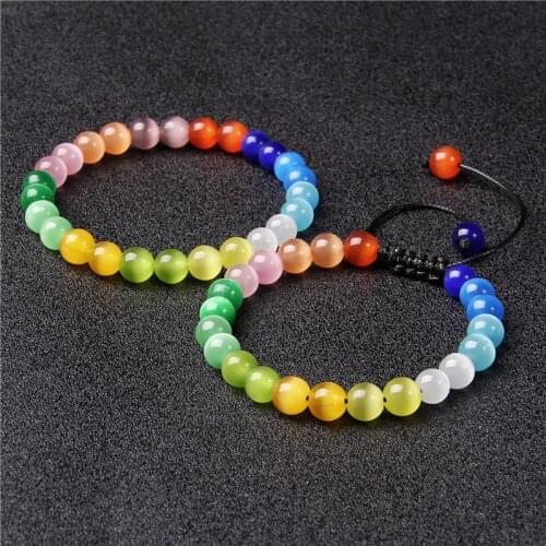 Cat Eye Colorful Handmade Bracelets Reiki 7 Chakra Strand Beads Braided Bracelet Exquisite Jewelry Brilliant Meditation Bangles