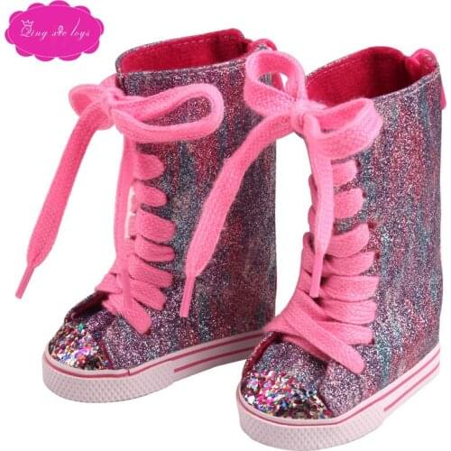 Dolls shoes American Delicate shiny purple-blue high-top canvas shoe fit 18 inch Girl doll and 43 cm baby accessories s229