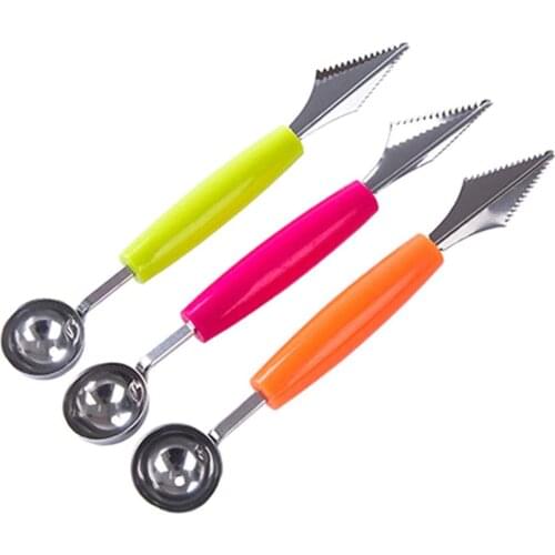 2in1 Ice Cream Dig Ball Scoop Spoon Baller DIY Assorted Cold Dishes Tool Watermelon Fruit Carving Knife Cutter Gadge