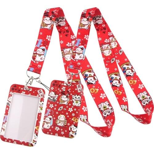 LT366 Red lucky Cat Key lanyard Car Keychain Personalise Office ID Card Pass Gym Mobile Phone Key Ring Badge Holder Jewelry