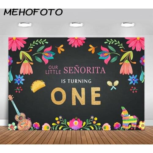 MEHOFOTO Mexican Fiesta First Birthday Backdrop Little Senorita Girls 1st Birthday Photography Background Party Banner Supplies