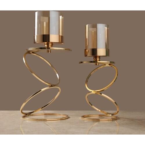 Nordic Metal Candlestick Geometric Glass Candle Holder Wind Lamp Windproof Candle Stand Wedding Home Decoration Ornaments