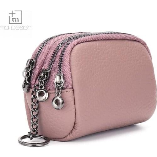 Minimalist custom logo woman zipper credit card holder clutch wallet genuine leather coin purse