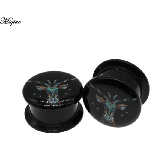 Miqiao 2pcs Hot New Acrylic Auricle Fawn Double Horn Thread Tunnel Earplugs 6mm-25mm Piercing Jewelry