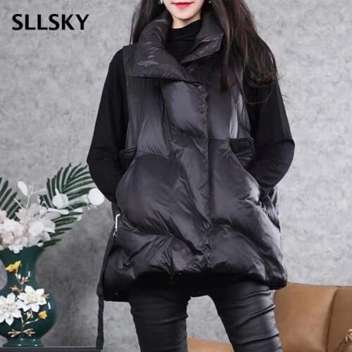 SLLSKY Fashion Solid Women Vest 2021 Autumn Winter Black Warm Sleeveless Lightweight Female Vest Zipper Pocket Outwear Vest