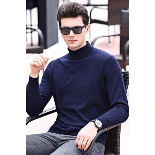 Men Spring & Autumn Fashion Cashmere Turtleneck Plain Long Sleeve Male High Collar Slim Fit Knit Wool Pullover
