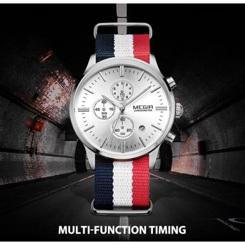 MEGIR 2011N Men Casual Trend Sports Nylon Strap Chronograph Luxury Brand Quartz Waterproof Male Business Wristwatches