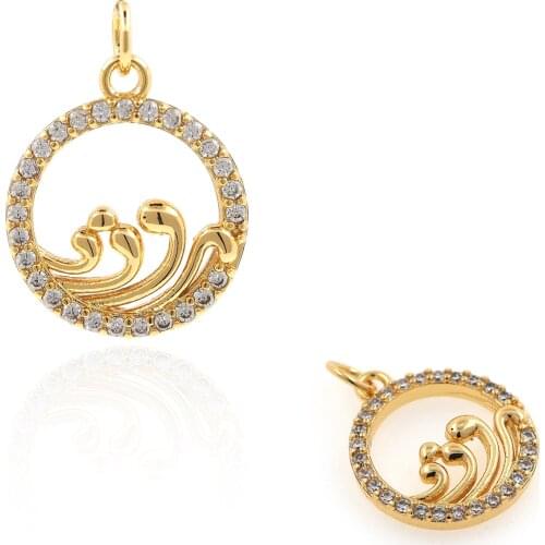 2021 New 18K Brass Plated Micro-Set Zircon Round Mountain Pendant Wave Pendant DIY Jewelry