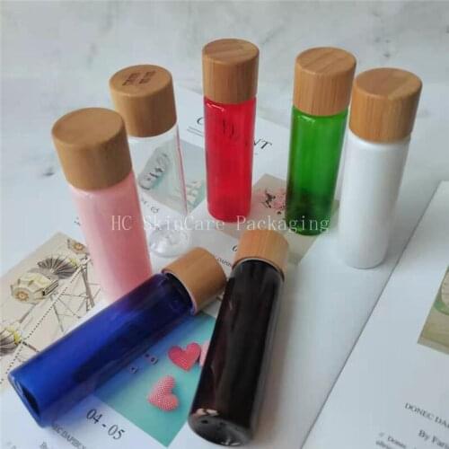 Wholesale Empty Clourful Plastic Bottles Containers with Screw Cap For Shampoo, Lotions, Liquid Body Soap With Baboo Wooden Lid