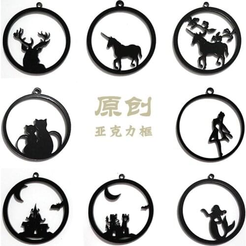 GLADZGT 3 pcs/lot Mermaids Easter Cats Deer head Acrylic Frame Pendant Gold Charm Bezel Setting Cabochon Setting UV Resin Charm