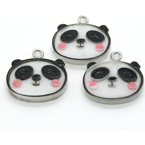 10pcs Kawaii Kungfu Panda Head Resin Charms Diy Crafts Cute Earrings Clavicle Necklace Bracelet Key Pendant Jewelry Accessory