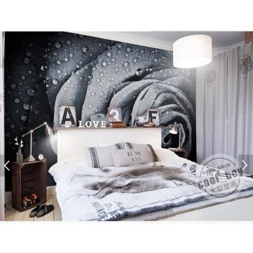 Custom photo wallpaper 3d TV wallpaper murals Modern water rose dew setting wall black and white 3d living room wallpaper decor