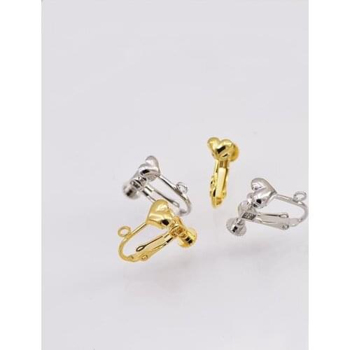 SEA MEW 20 PCS 6mm 8mm Metal Copper Heart Earrings Ear clip Base Setting Gold Rose Gold Rhodium DIY Jewelry Accessories