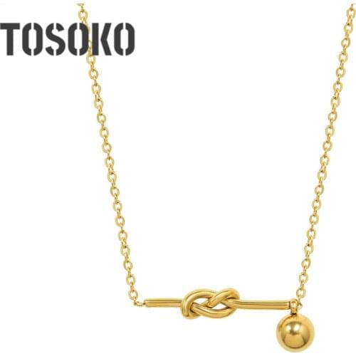 TOSOKO Stainless Steel Jewelry Geometric Ball Steel Ball Knot Pendant Necklace Womens Fashion Clavicle Chain BSP1059