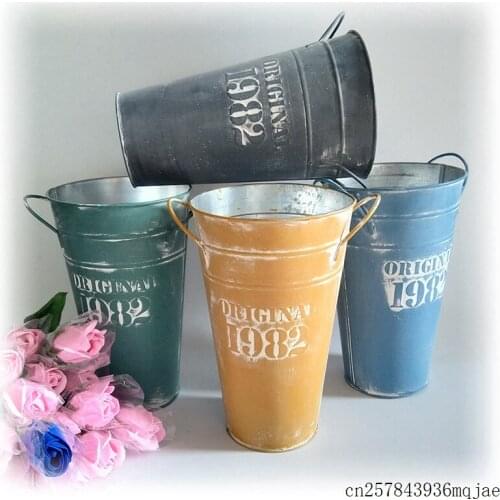 10pcs Big Size Flower Bucket Metal Artificial Flower Vase Wedding Flower Tub