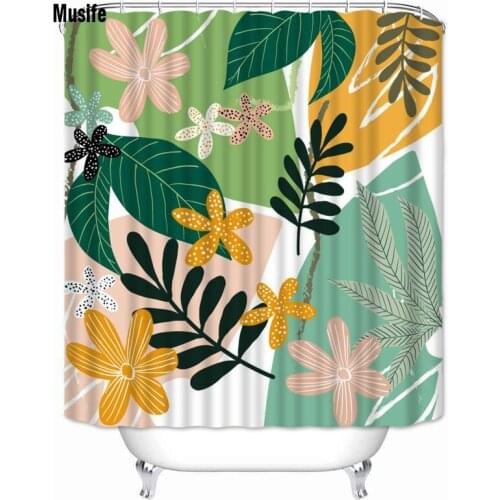 Musife Custom High Quality Leaf Art Shower Curtain Waterproof Bathroom Polyester Fabric Bathroom Curtain