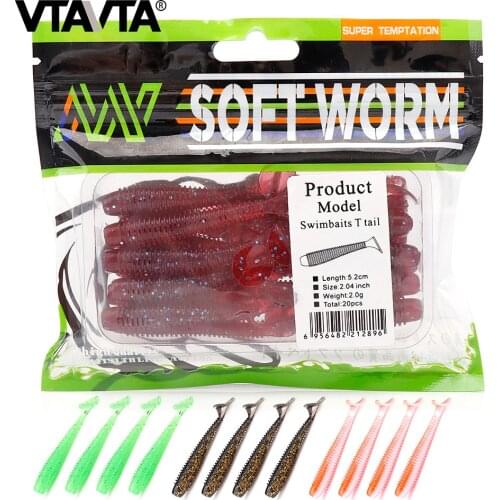 VTAVTA 20pcs/Pack 52mm Easy Shiner Soft Lures Silicone Bait Artificial Fishing Lures For Pike Wobblers Carp Fishing Accessories