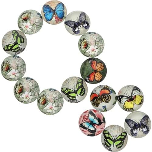 Xinyao 20pcs 10pcs Butterfly Pattern Glass Cabochon Round Mixed Glass Cabochon for DIY Jewelry Findings