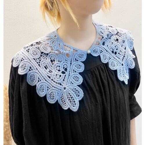 Women Crochet Floral Lace Fake Collar Solid Color Lolita Shawl Poncho Capelet