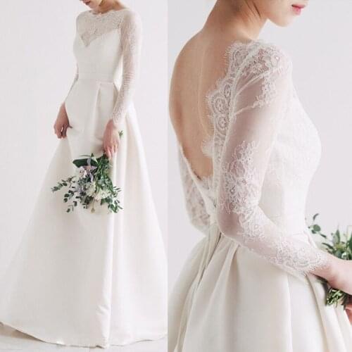 2020 vestido de noiva High End Wedding Gowns A Line Long Satin Bridal Dresses robe de mariee Custom Made Wedding Dress New