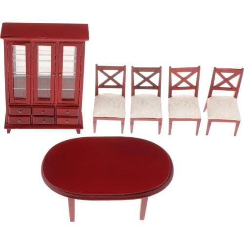 1/12 Wooden Mini Dollhouse Table Chair Cabinet Model Toy DIY Scenery Accessory