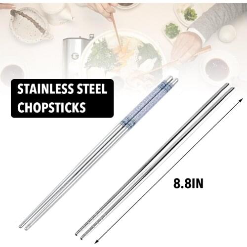 1 Pairs Durable Food Stick Chinese Traditional Flowers Pattern Stainless Steel Chopsticks Tableware Christmas Gifts 8.8inch 40P