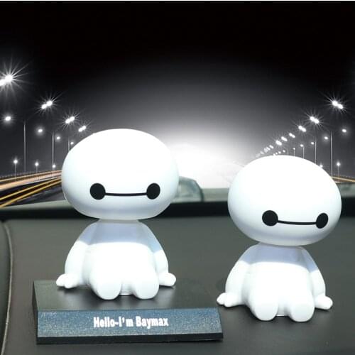 1 pcs Cartoon Plastic Baymax Robot Shaking Head Figure Car Ornaments Auto Interior Decorations Hero Doll Toys Accessories