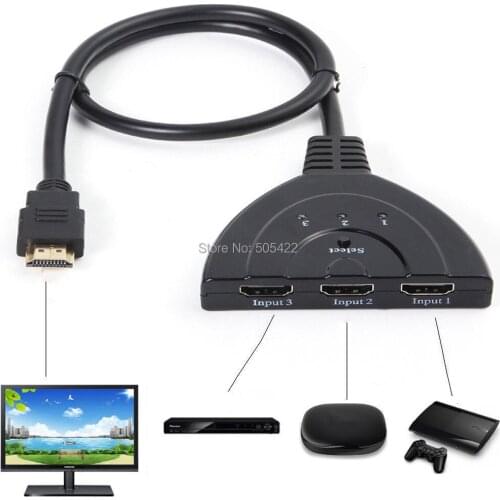 10pcs/lot High Quality3 Port 1080P HDMI AUTO Switch Splitter Switcher HUB Box Cable for DVD HDTV