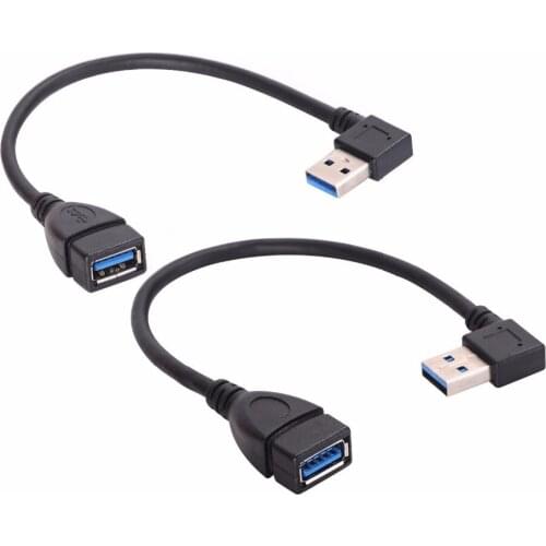 2pcs/lot USB 3.0 A Male to Female 90 Degree Extension Cable Left and Right Angle Black