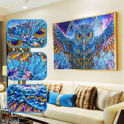 Diamond Painting Special Shaped Big Blue Owl 5D DIY Diamond Embroidery Picture of Rhinestone Animal Wall Home Decoration