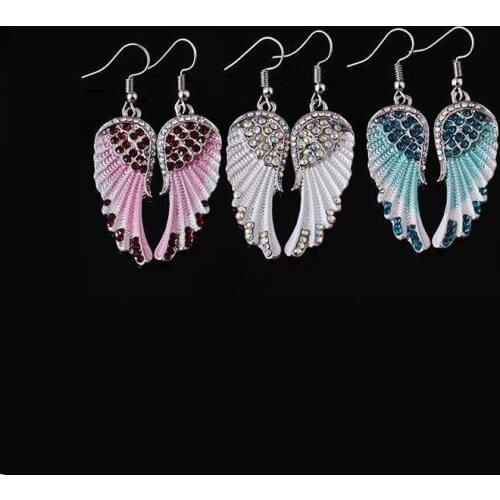 Guardian Angel Wings Dangle Earrings Metal Crystal Lovely Biker Jewelry for Women Girls