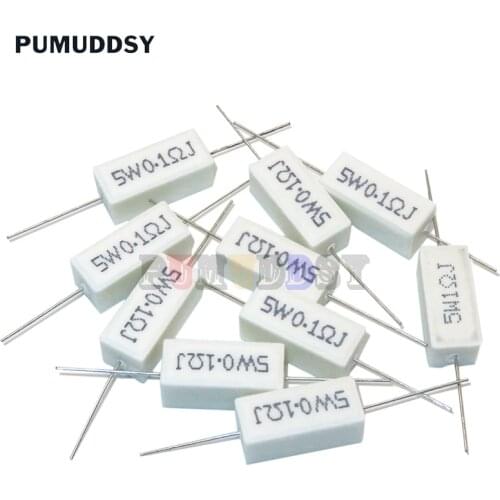 10PCS 5W Cement Resistance 0.1 ~ 10k Ohm 0.33R 1R 10R 100R 0.22 0.33 1 10 100 1K 10K Ohm Cement Resistor