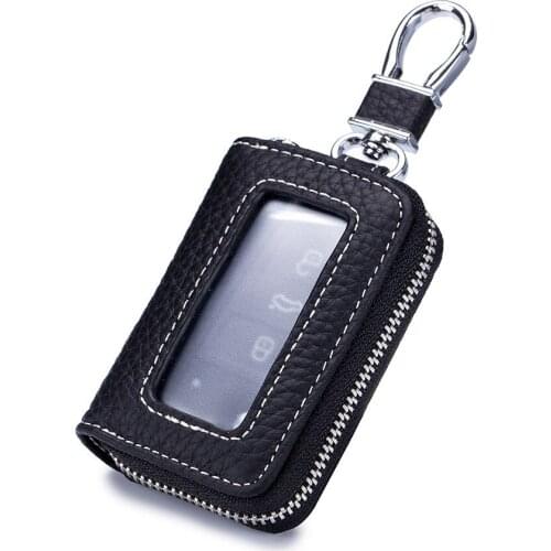 Case Car Key Holder Zipper Bag Shell Cover Genuine Leather Accessories