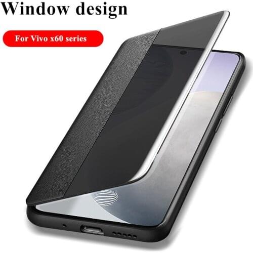 For vivo x60 Case flip, Original PU Flip leather Smart window phone case for vivo x60 pro pro + case fundas coque